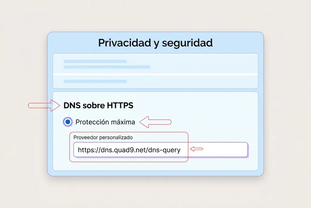 Configuración de DNS sobre HTTPS con Quad9 en un navegador