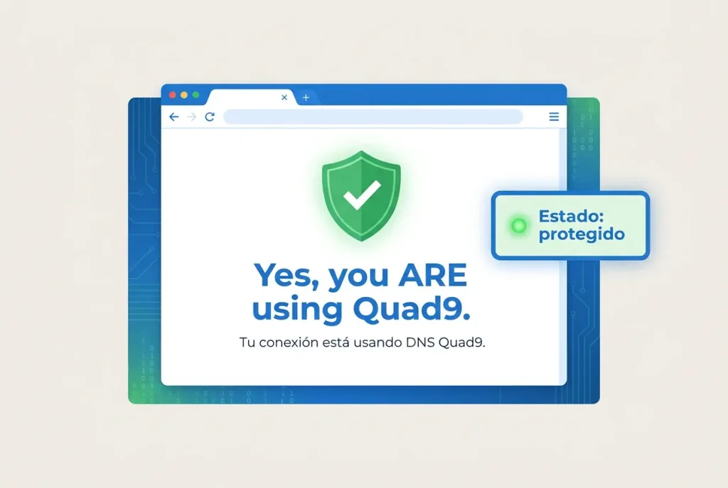 Confirmación de que la red está usando los DNS seguros de Quad9