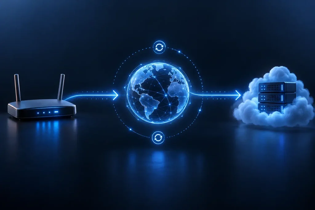 Router conectado a Internet y a un servidor DDNS para actualizar una dirección dinámica