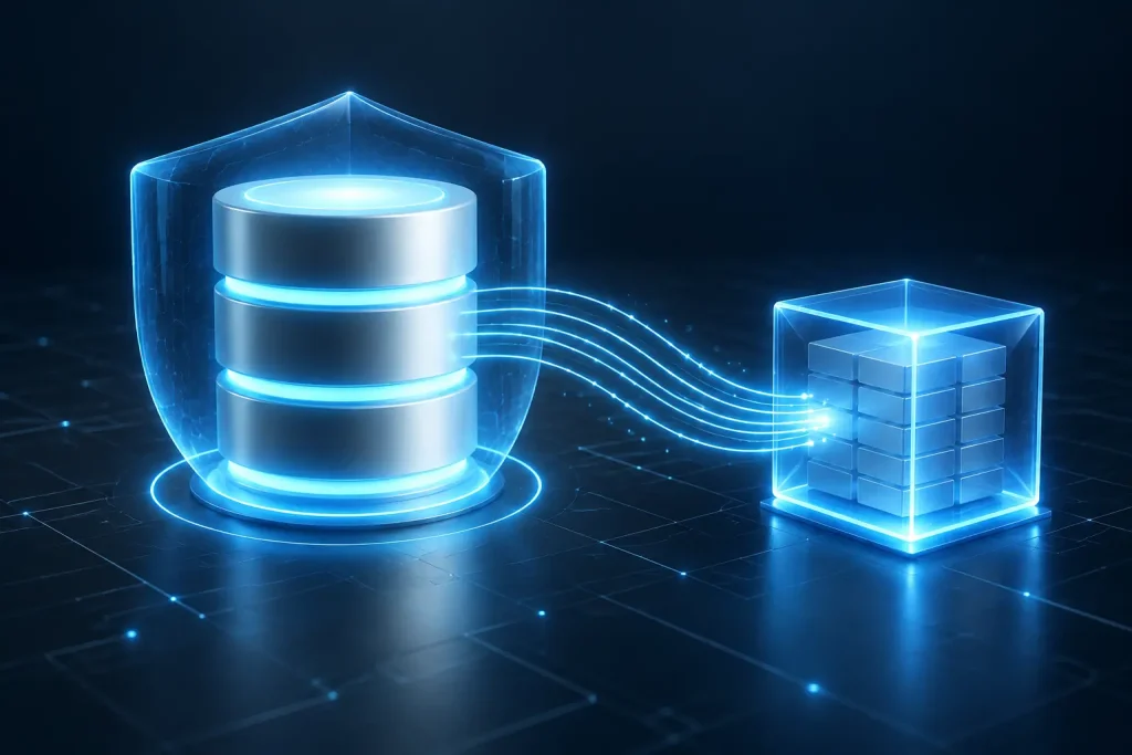 Ilustración conceptual de copia de seguridad y protección de una base de datos de WordPress