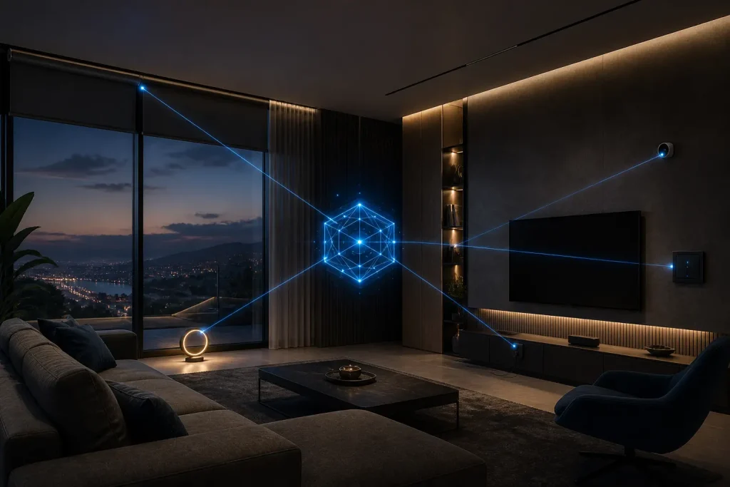 Domótica para el hogar con luces, persianas, sensores y dispositivos inteligentes conectados