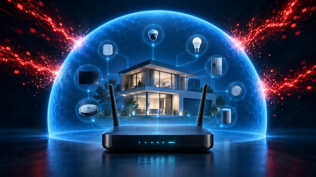 Router doméstico protegiendo una red local frente a conexiones externas no autorizadas