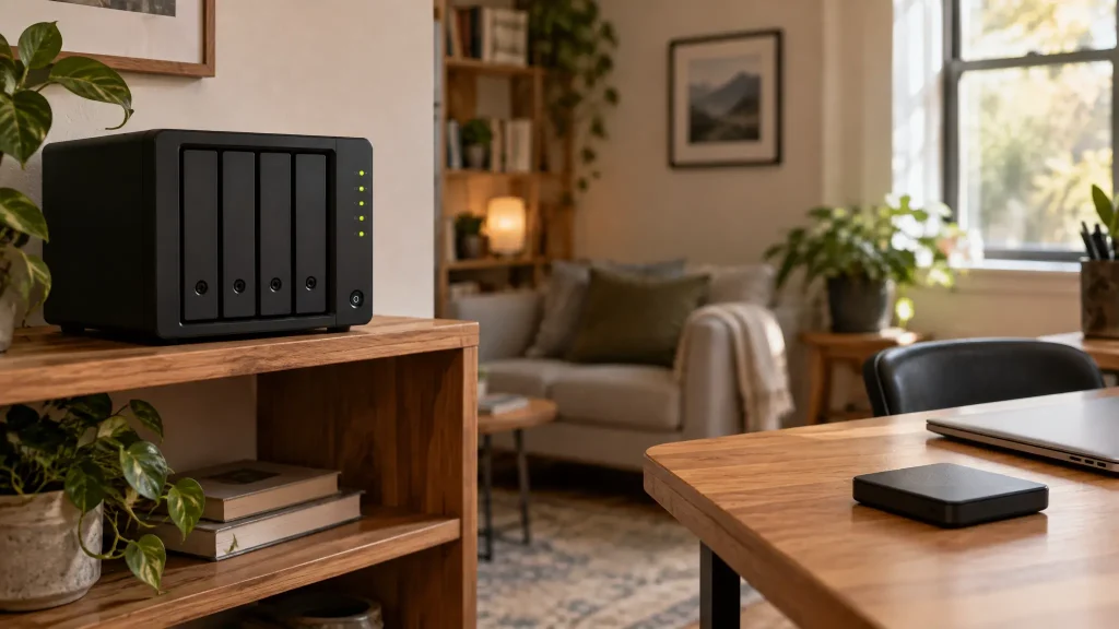 NAS con sistema RAID y disco duro externo separado para copias de seguridad